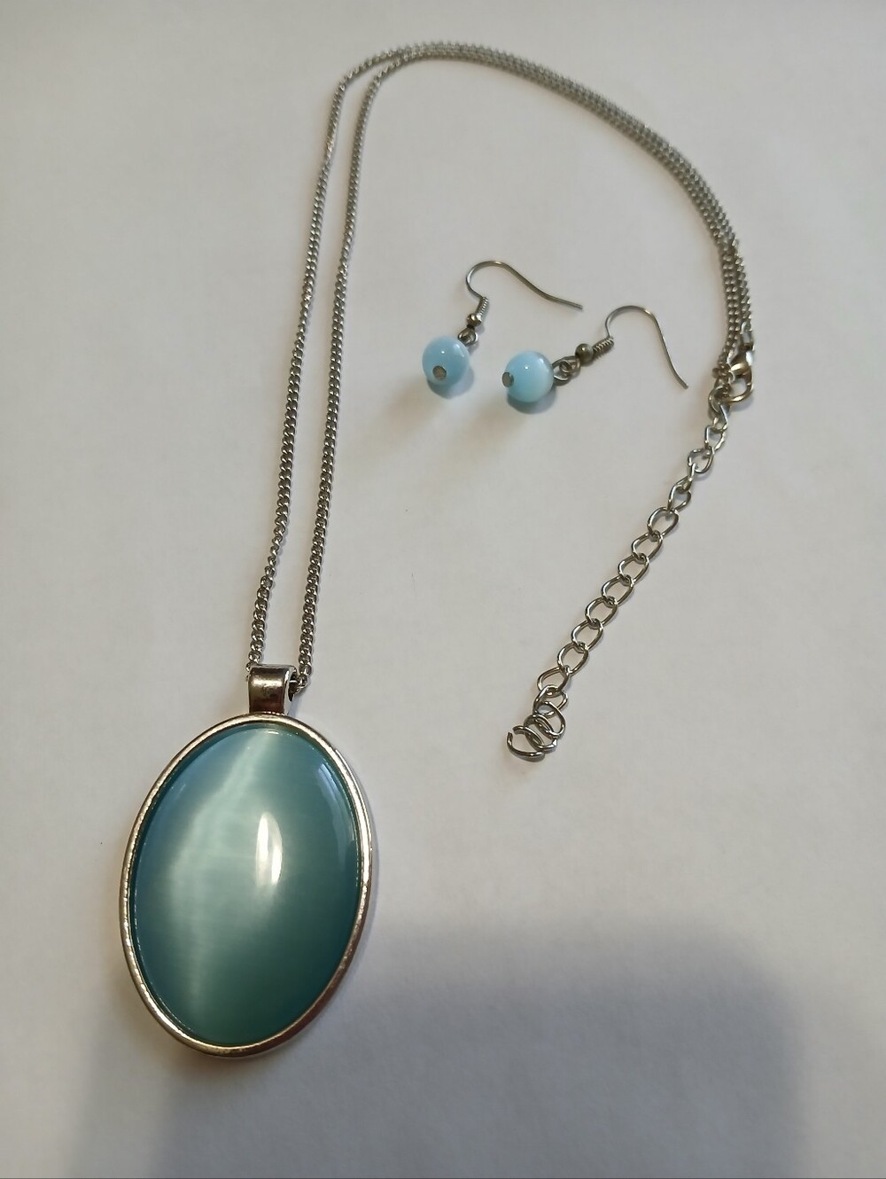 Paparazzi-Blue Oval Moonstone Pendant Necklace and Earrings Set - Women Jewelry